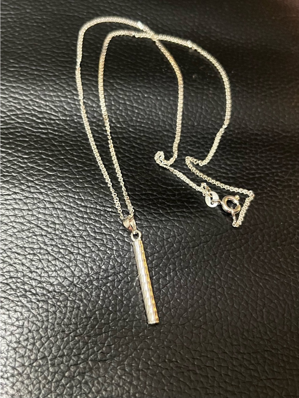 Sterling Silver Vertical Bar Pendant Necklace - Silver